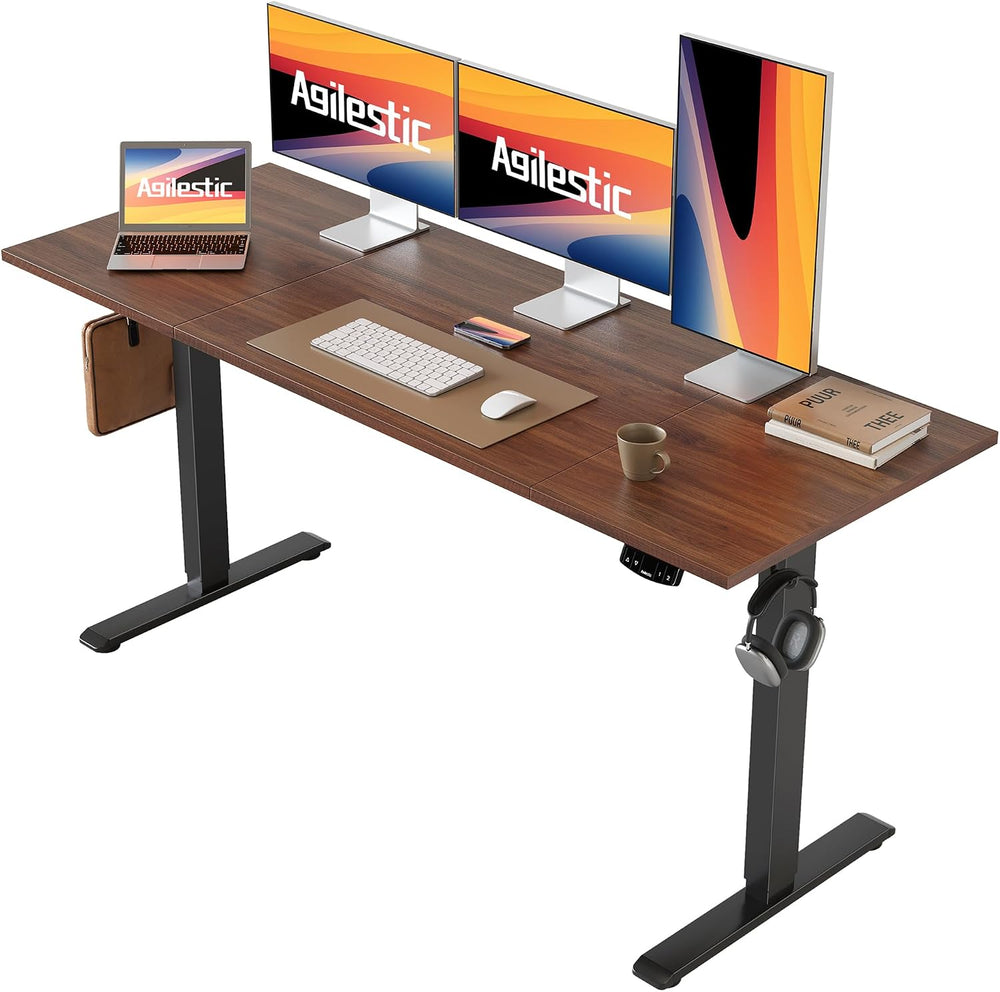 Agilestic 60*24 Inch Height Adjustable Electric Standing Desk, Dark Walnut