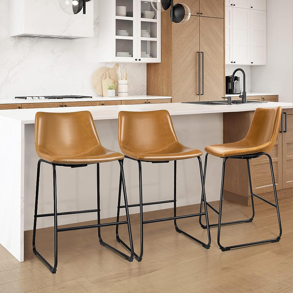 LEMBERI 26 inch Bar Stools Set of 3, Modern Counter Height Bar Stools, Faux L...