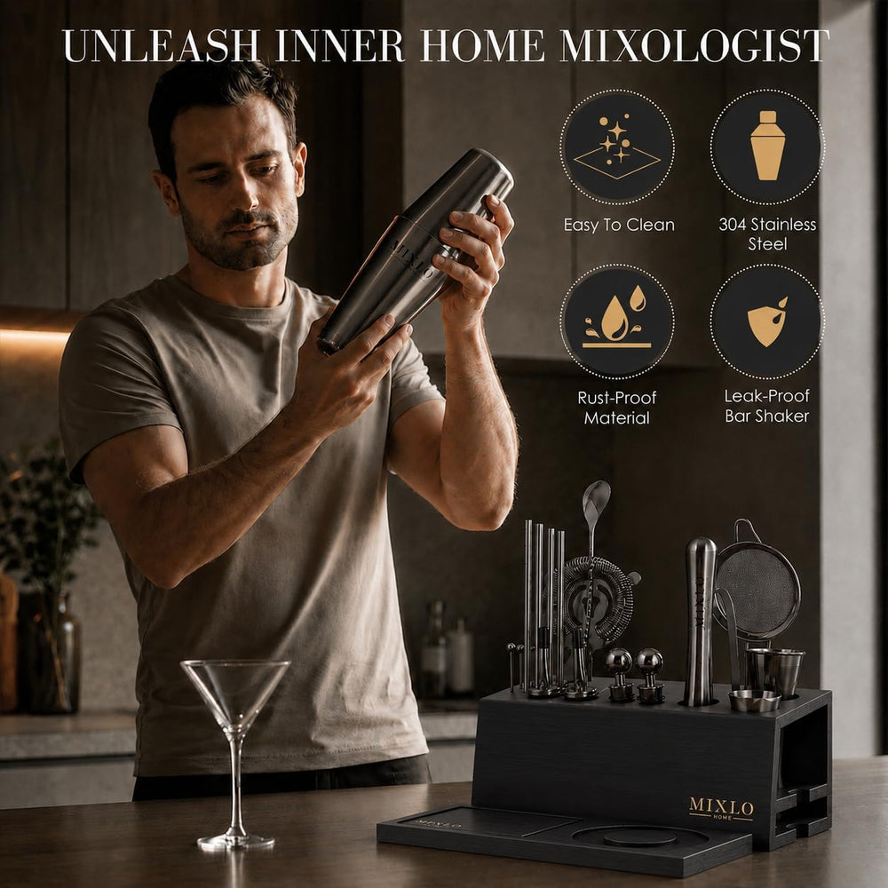 Mixology Bartender Kit - 22Pcs Bar Set Cocktail Shaker Set w Black Bar Cart A...