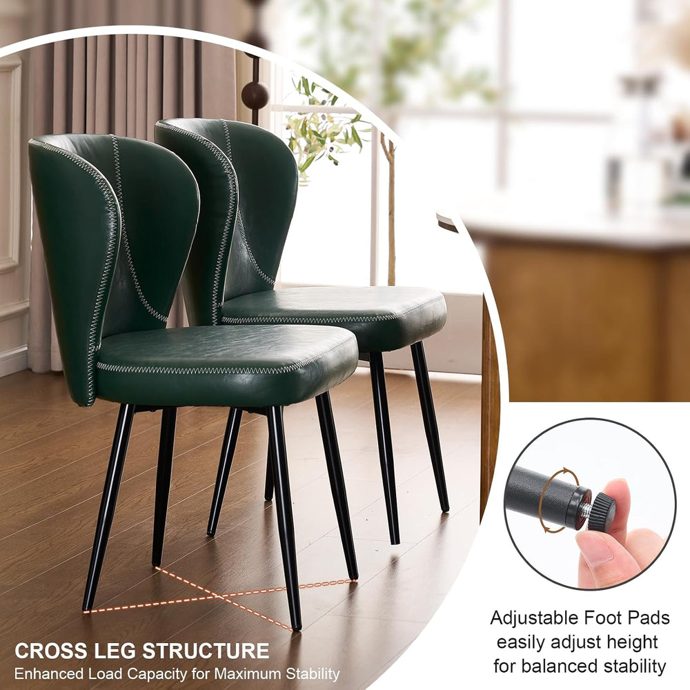 Dining Chairs Set of 2, Upholstered Synthetic Leather Kitchen Chairs, Mid-Cen...