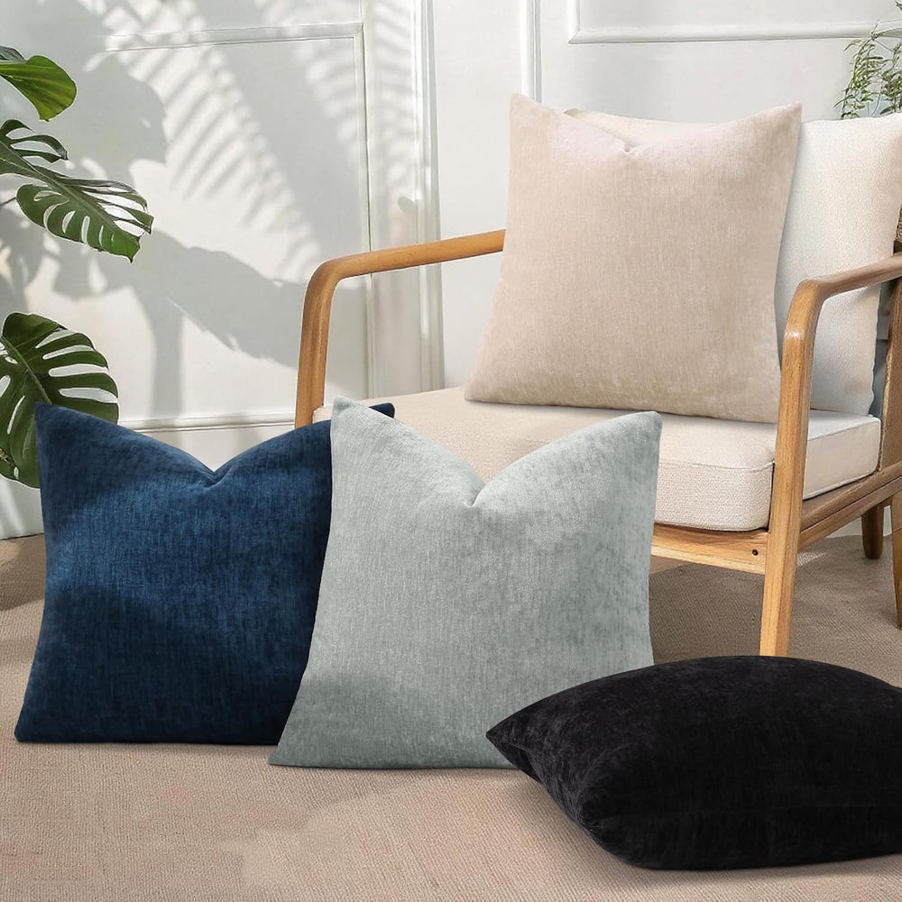 decorUhome Beige Black Soft Chenille Throw Pillow Covers 20X20 Set of 4