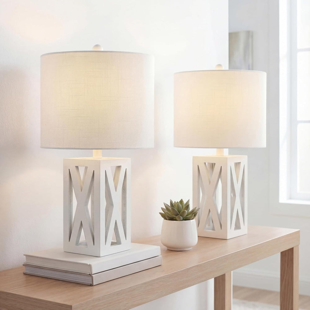 JONATHAN Y Stewart Rustic Wood Bedside Table Lamp 21.5", White, Set of 2