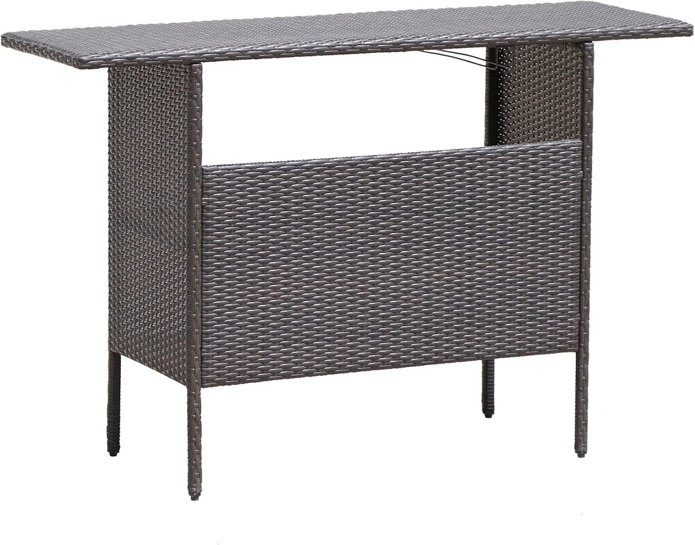 GIANTEX Outdoor Patio Wicker Bar Table, 2 Storage Shelves, 55''W Tabl...
