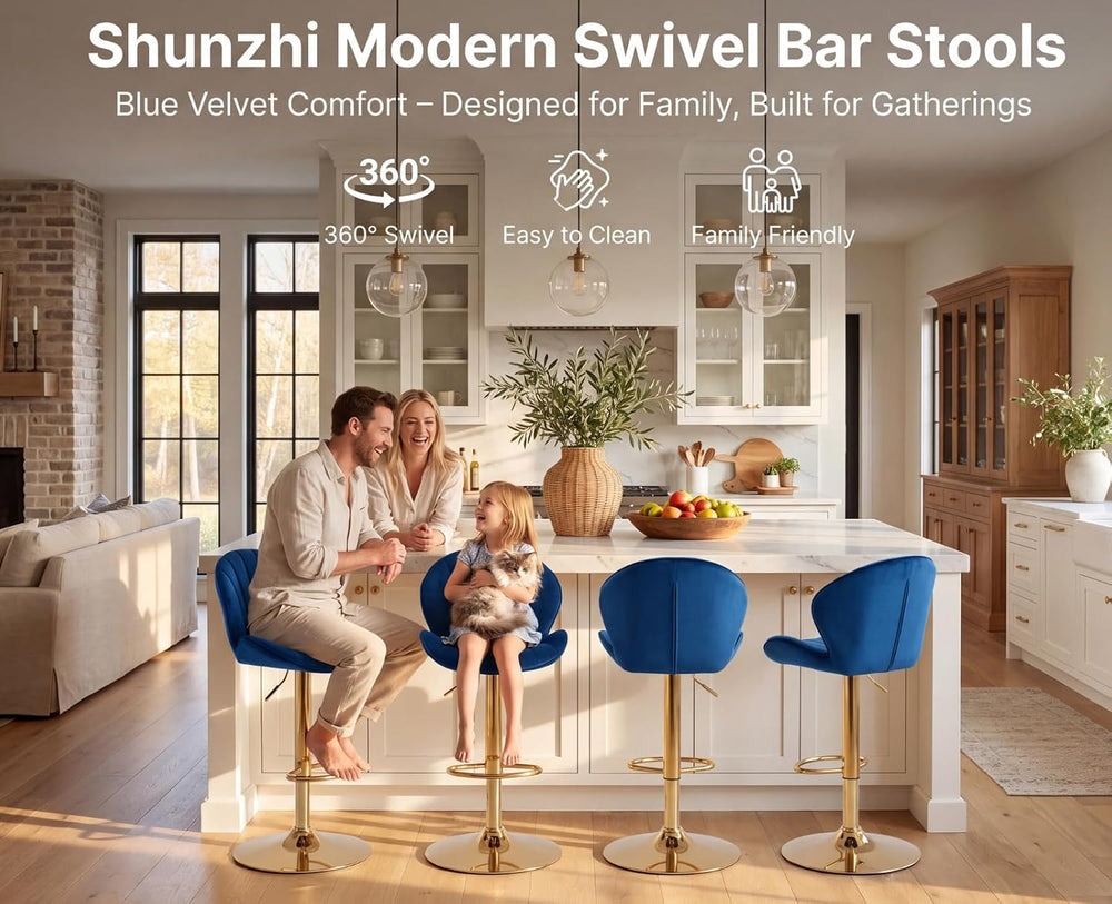 Shunzhi Modern Swivel Bar Stools Set of 2, Adjustable Barstools, Blue