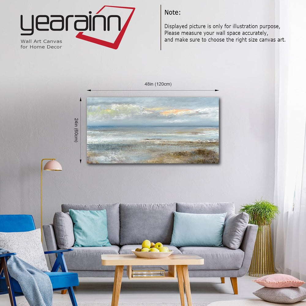 Large Blue Ocean Abstract Wall Art, Modern Contemporary Decor, 24" x 48&...