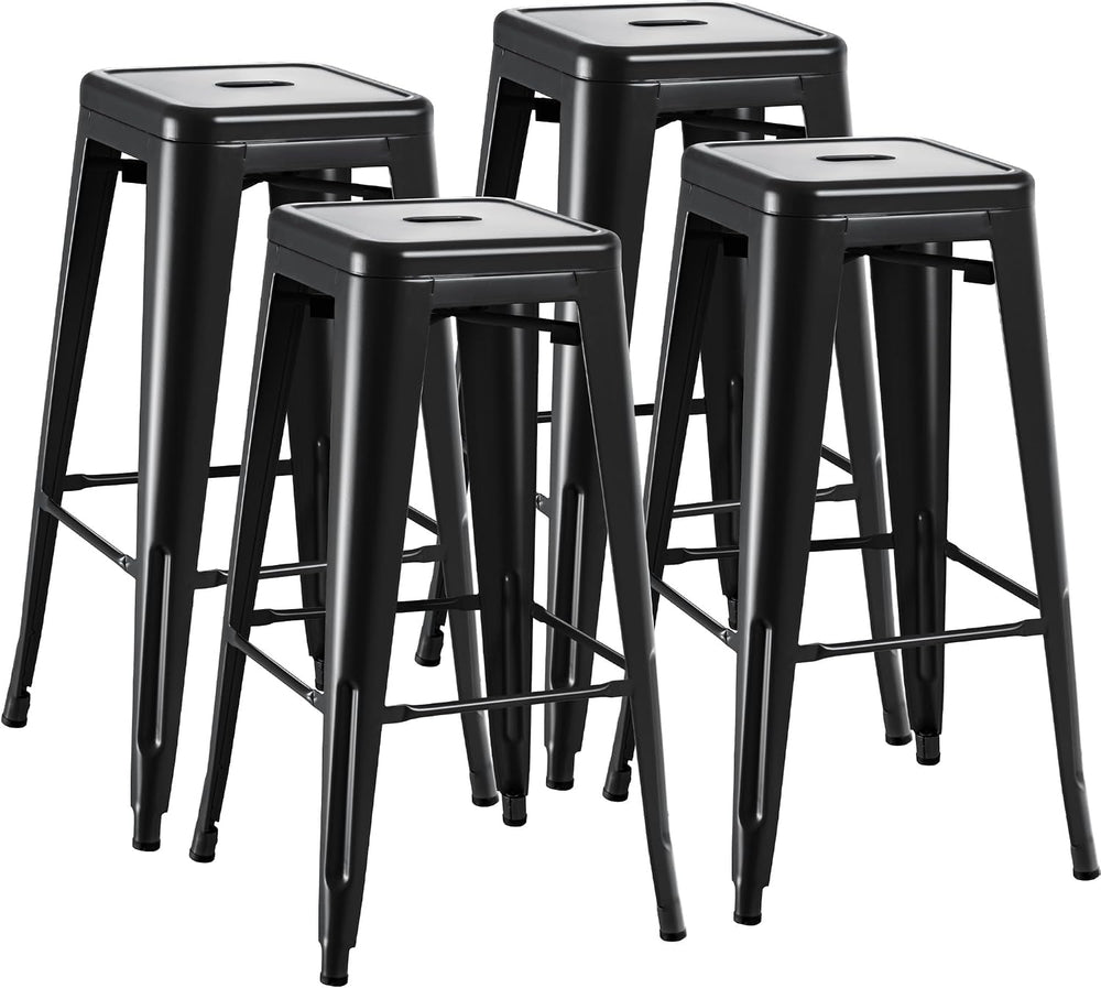 Furmax 30'' Metal Bar Stools Set of 4, Stackable for Indoor Outdoor, ...