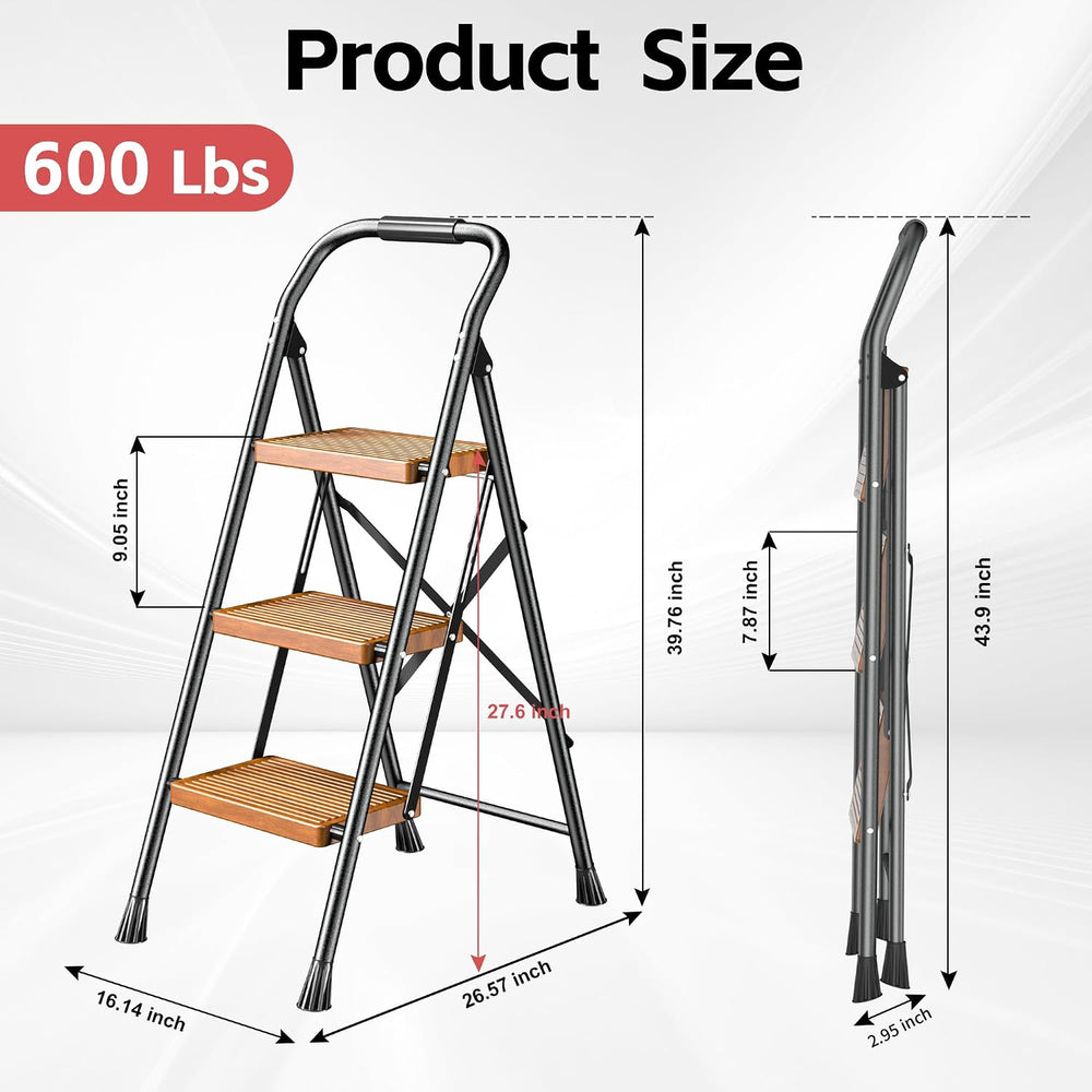 Step Ladder Foldable Folding Stool - for Home Adults Kitchen 3 Stepping Exten...