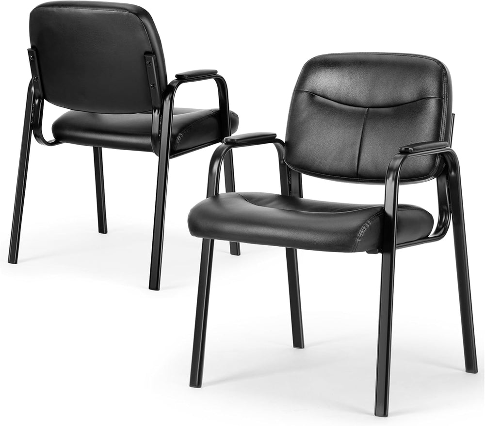 Simple Deluxe Leather Guest Chair with Padded Arm, Waiting Room Chairs Statio...