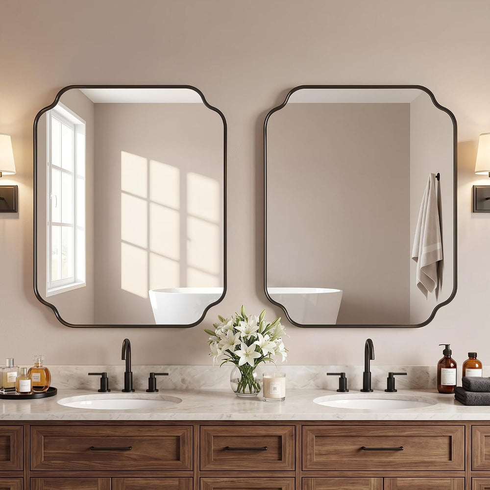 Suidia 30"x36" Bathroom Mirror for Wall, Scalloped Vanity Mirror, B...