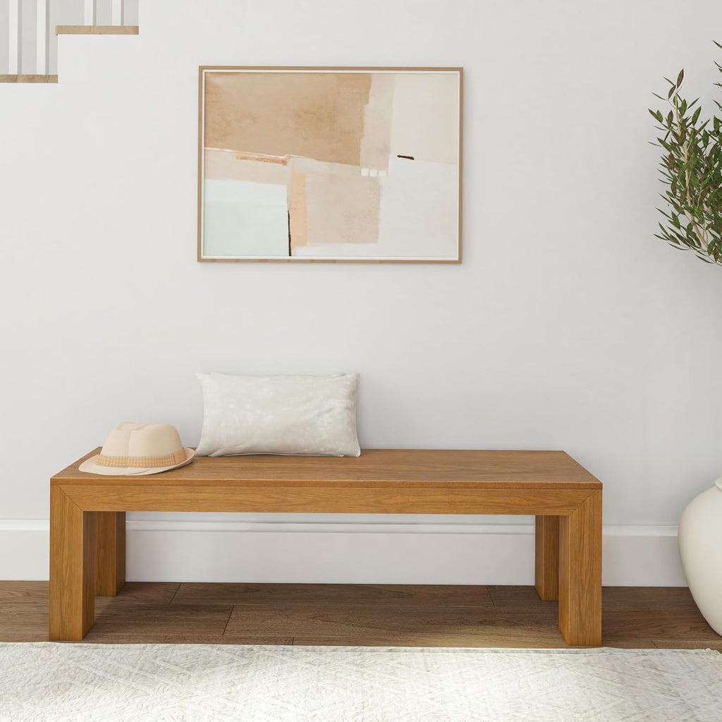 Plank+Beam Modern Dining Bench, 60 Inch, Pecan Wirebrush | Non-Toxic Finishes, Modern Design, Easy Assembly, Modern Style, Quick Setup, Solid Wood