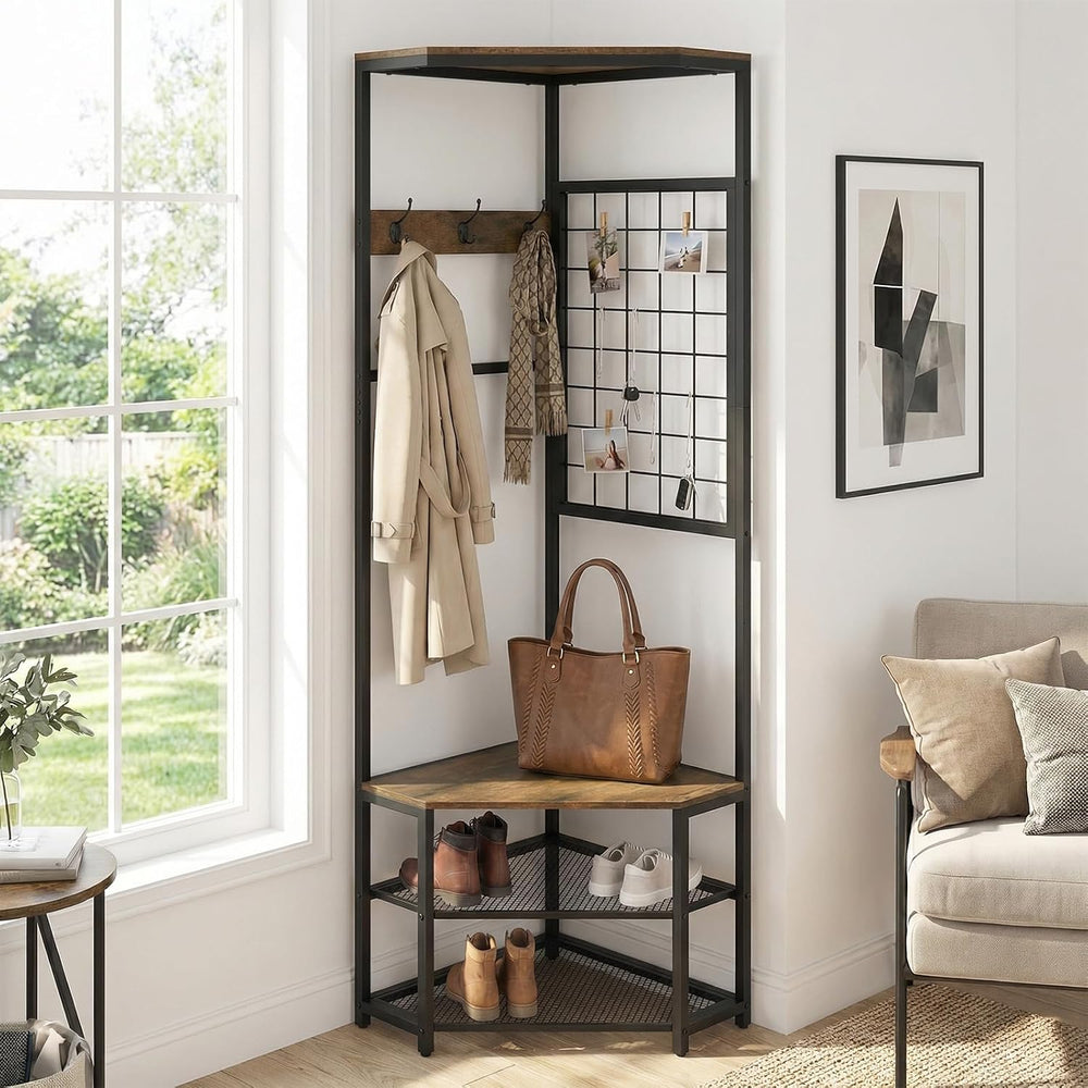 GIANTEX Corner Hall Tree with Shoe Bench, 4-Tier Freestanding Coat Rack