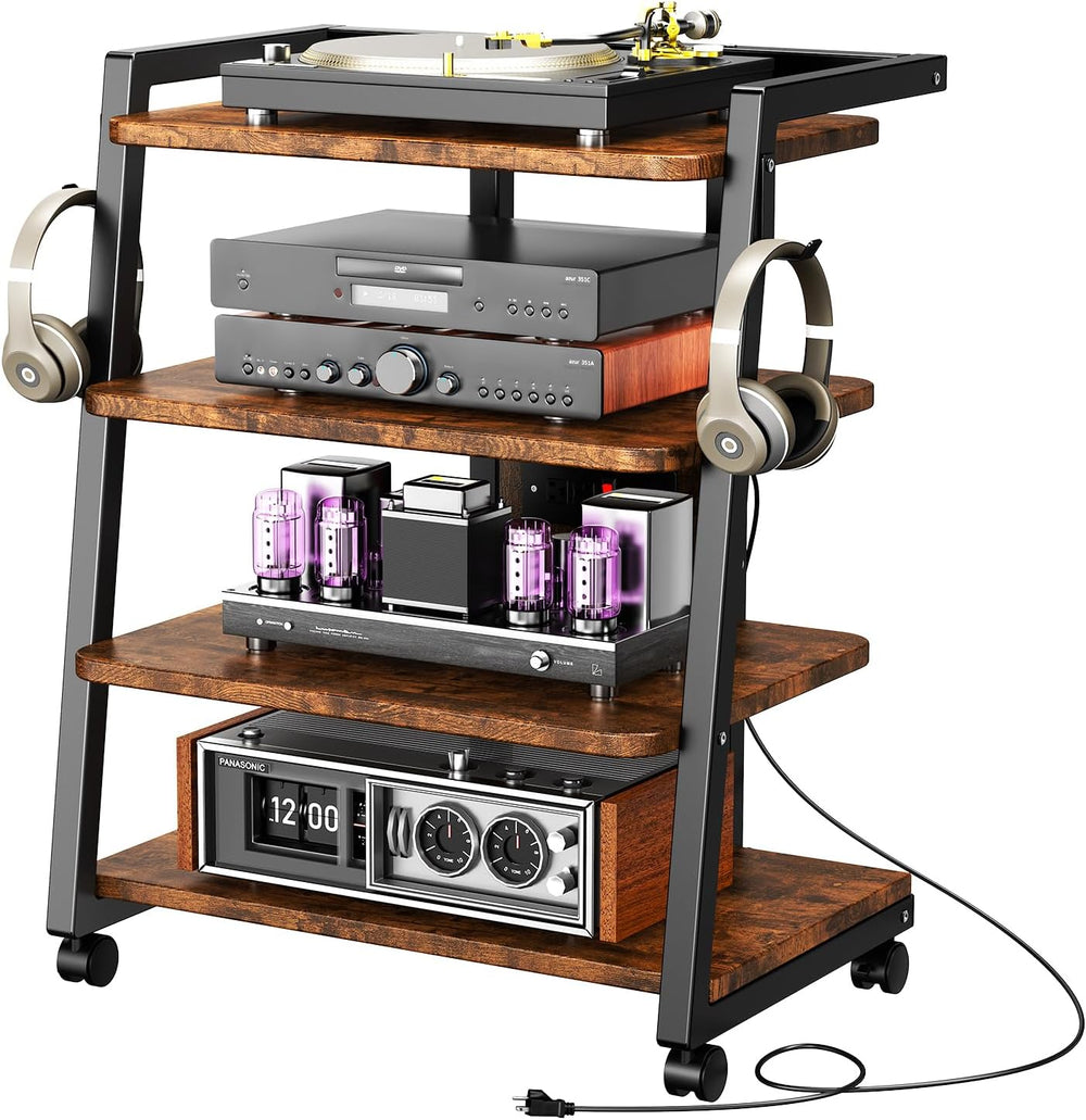 CABTE Mobile AV Media Stand with Outlets and 4 Rolling Caster Wheels