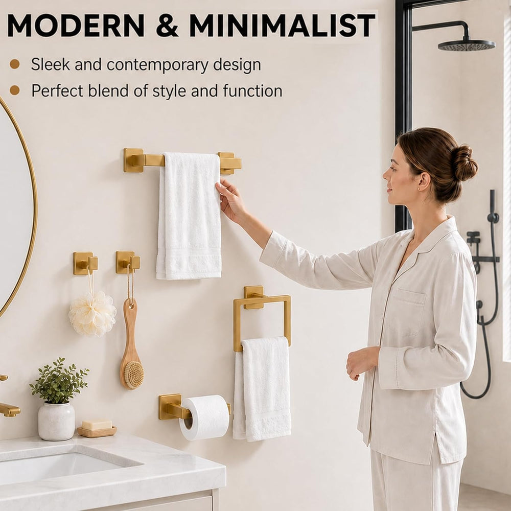 5-Piece Brushed Gold Bathroom Accessorys Stainless Steel Towel Bar Set