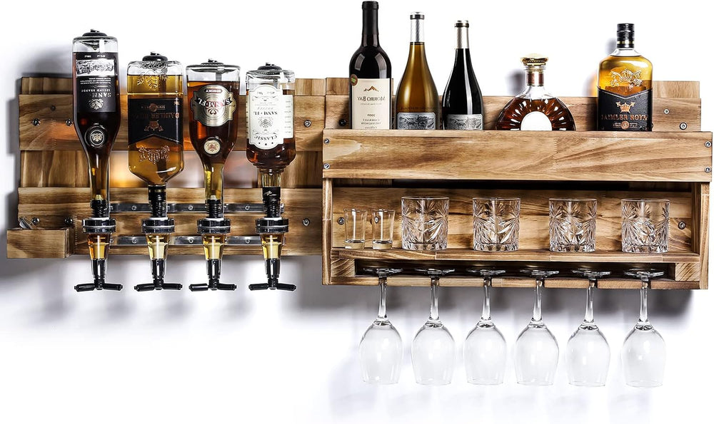 Homde Wine Rack Wall Mounted: Alcohol Shelf with 4-Bottle Liquor Dispenser