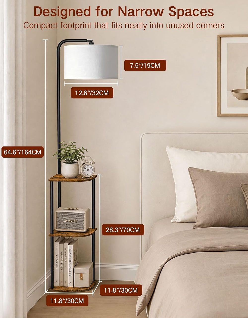 Corner Floor Lamp with Table, Standing Lamp with Side Table