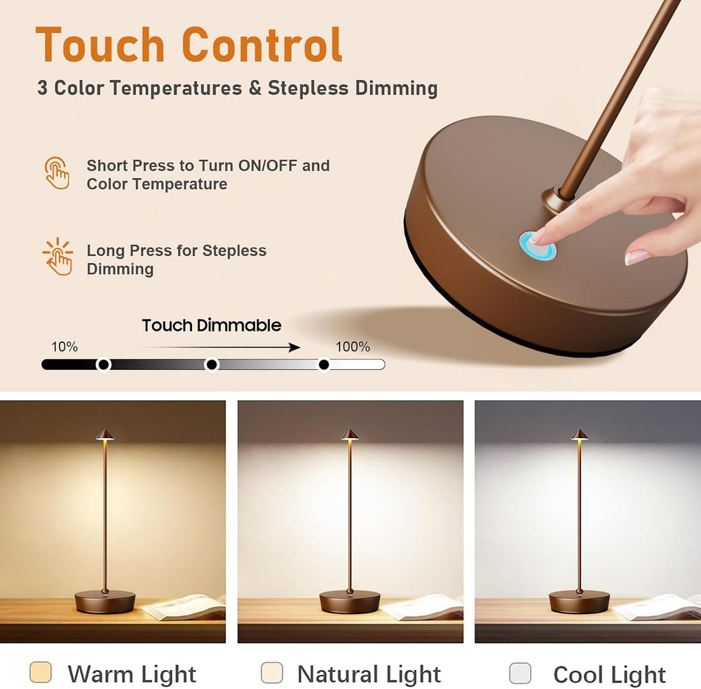 2P Cordless Rechargeable Led Table Lamp Battery Operated Light Coffee