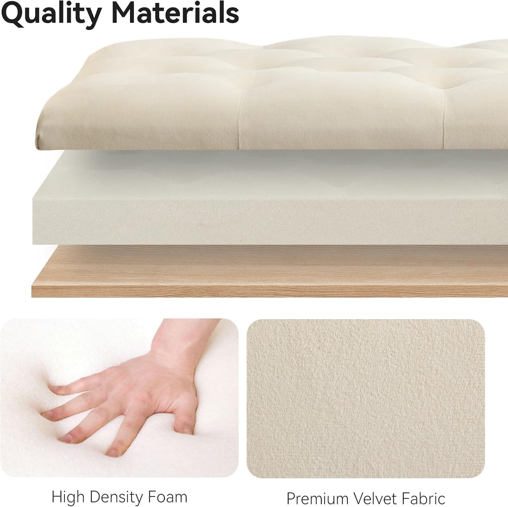 WUTUTUEE 47" Velvet Storage Bench, Upholstered Bed Bench with Storage, End of Bed Ottoman with Wooden Legs,Bedside Storage Bench for Bedroom, Living Room, or Entryway, Beige