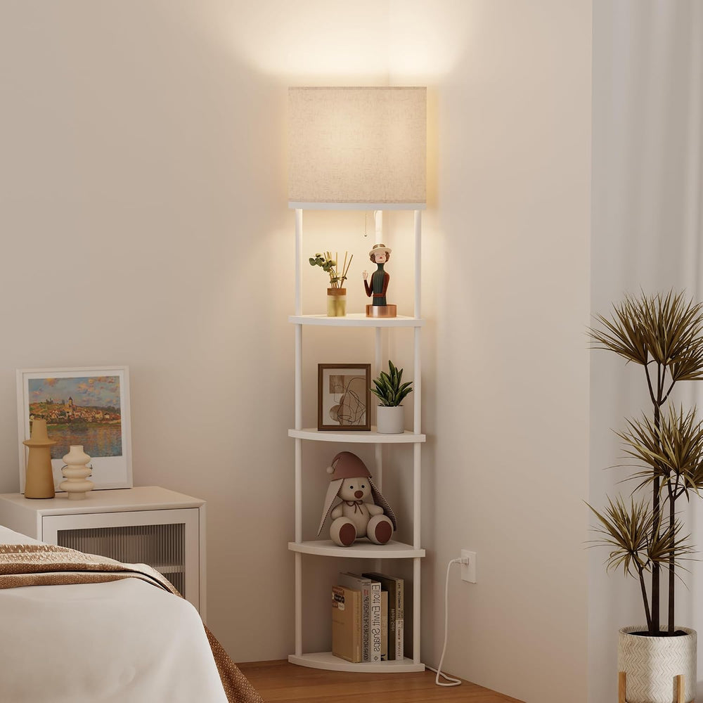 Qupui Floor Lamp with Shelves, 61.5" 5-Tier, 3-Color LED, White