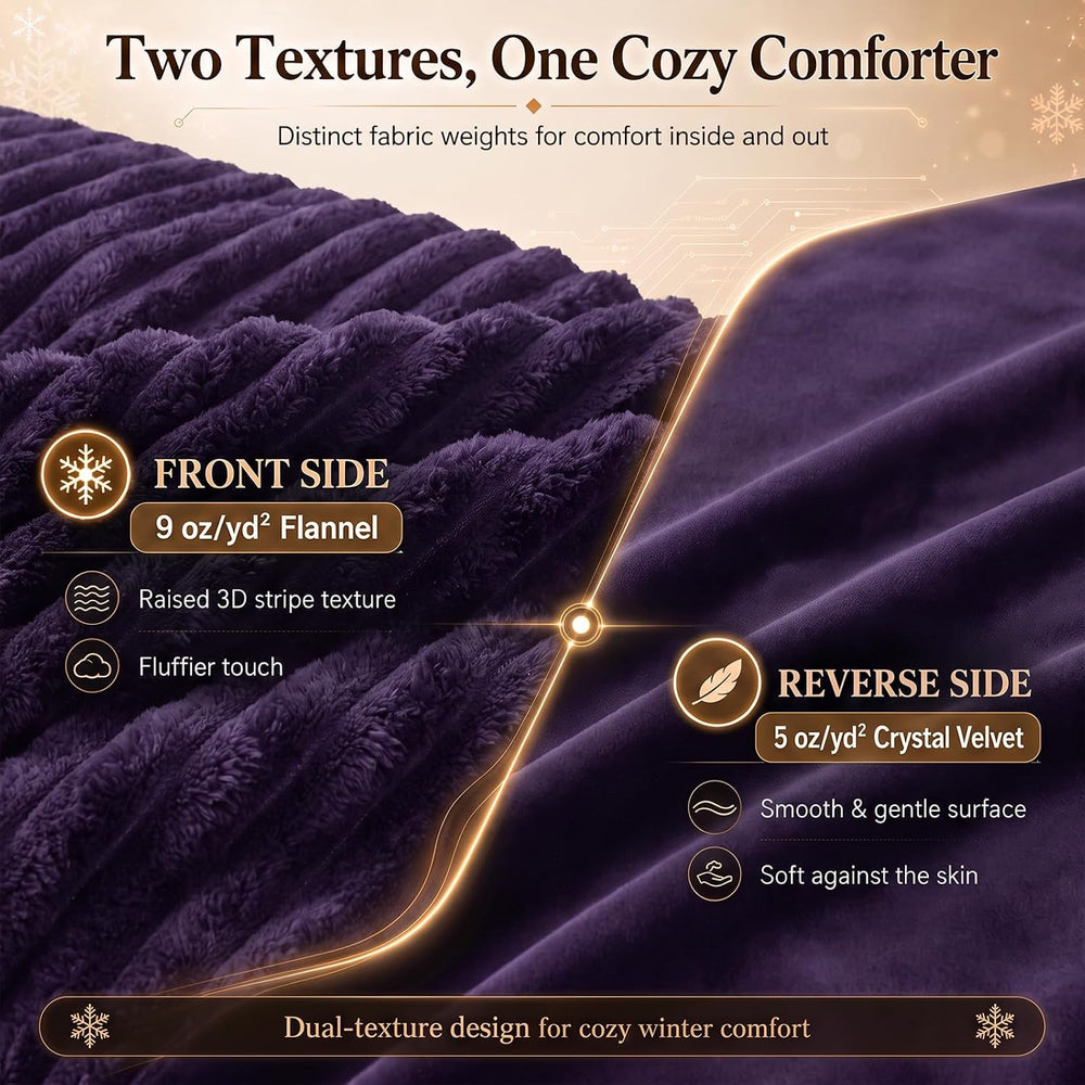 CozyLux Fleece Queen Comforter Set, 3 Piece Winter Warm Purple Bedding