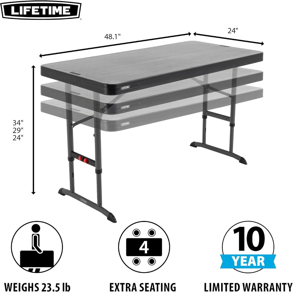 LIFETIME 4-Foot Commercial Adjustable Folding Table, Black