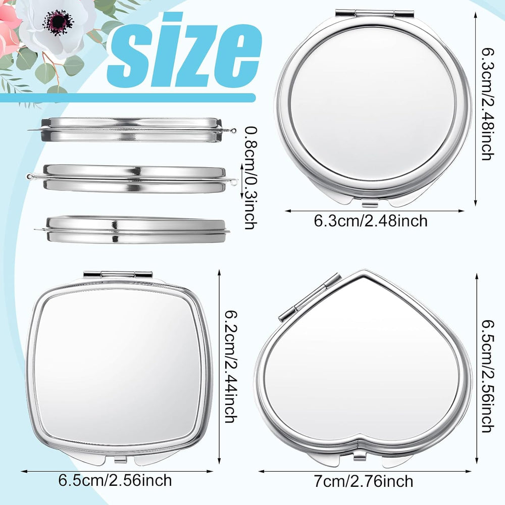 Jetec 18 Pcs Sublimation Blanks Compact Mirror 3 Shapes Heart Round Square
