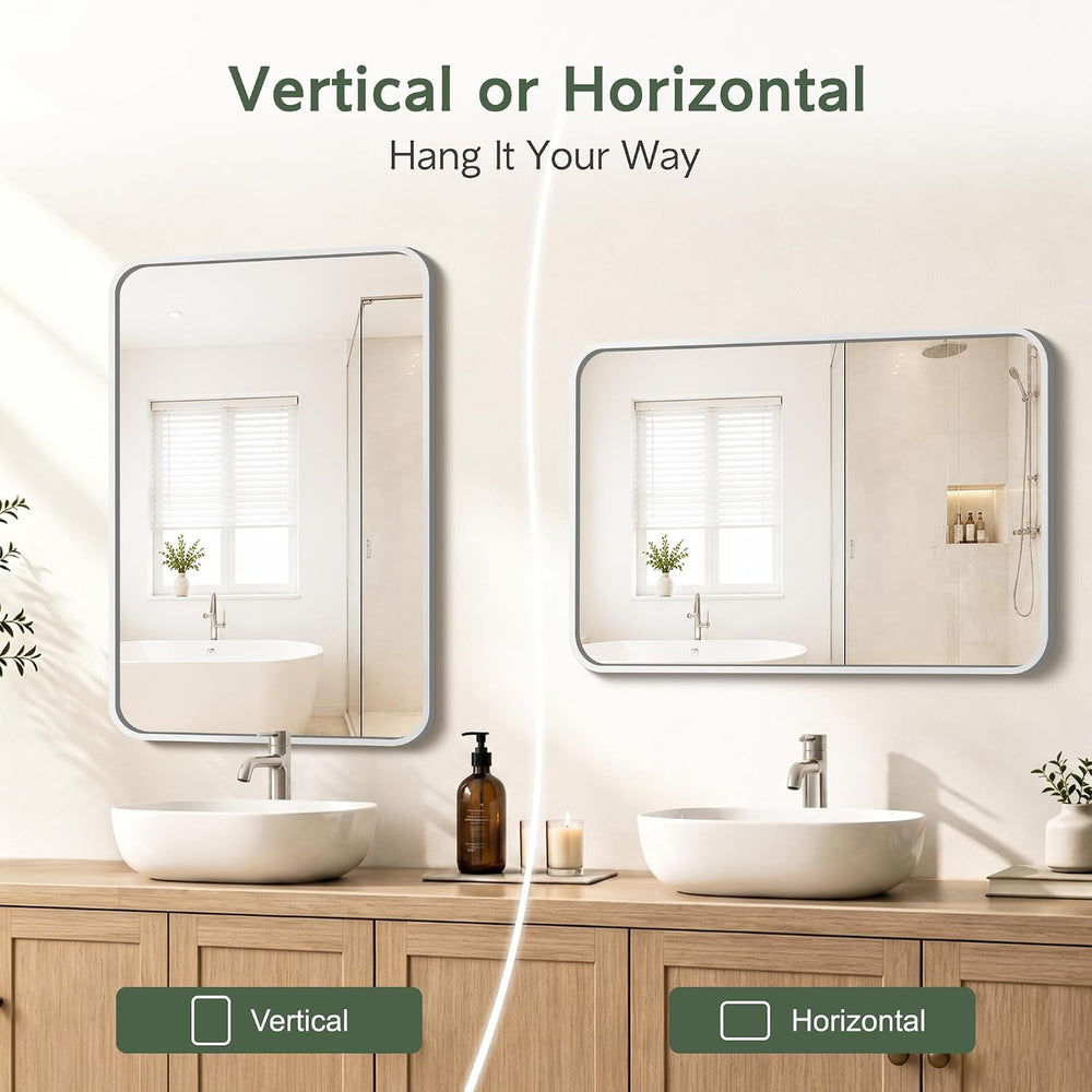 Bathroom Vanity Mirror for Wall, 30”x20”-2pcs Mirror for Over Sink, Silver