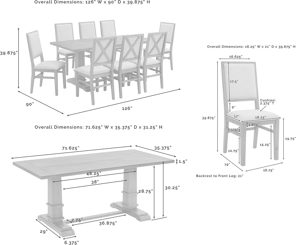 crosley furniture joanna 9-piece dining set, upholstered chairs, close-up detail