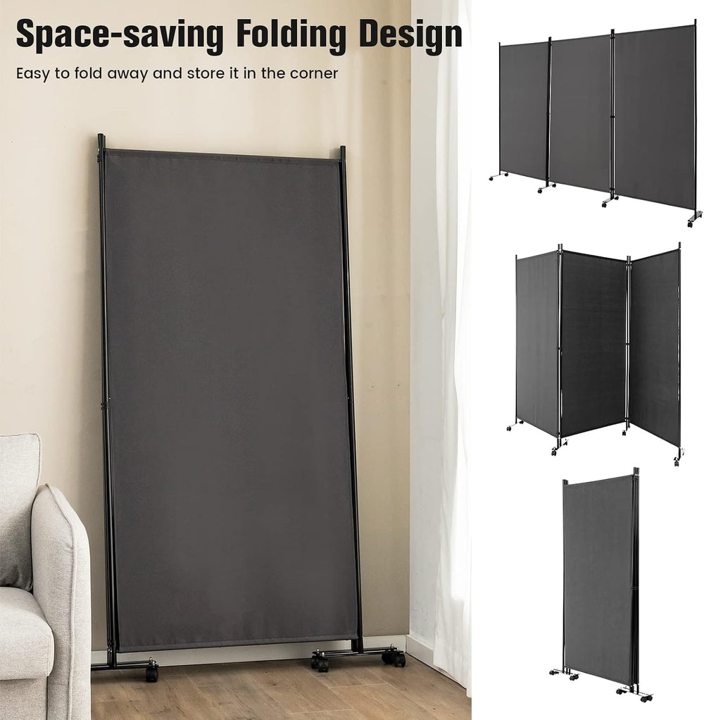 LDAILY 3 Panels Folding Privacy Screen, 6FT Rolling Room Divider