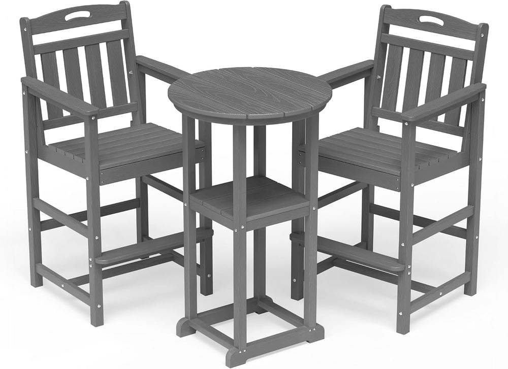 Outdoor Bistro Bar Set, Patio High Top Table and Bar Height Tall Adirondack C...