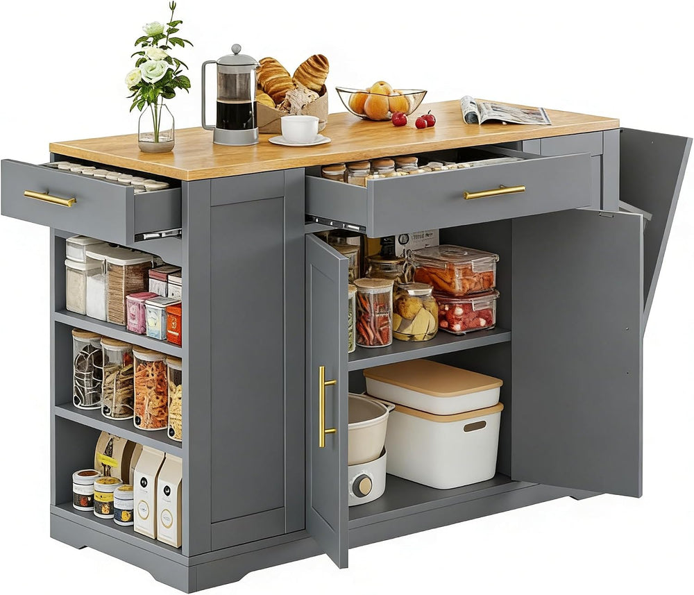 DWVO Large Kitchen Island with Trash Can Cabinet