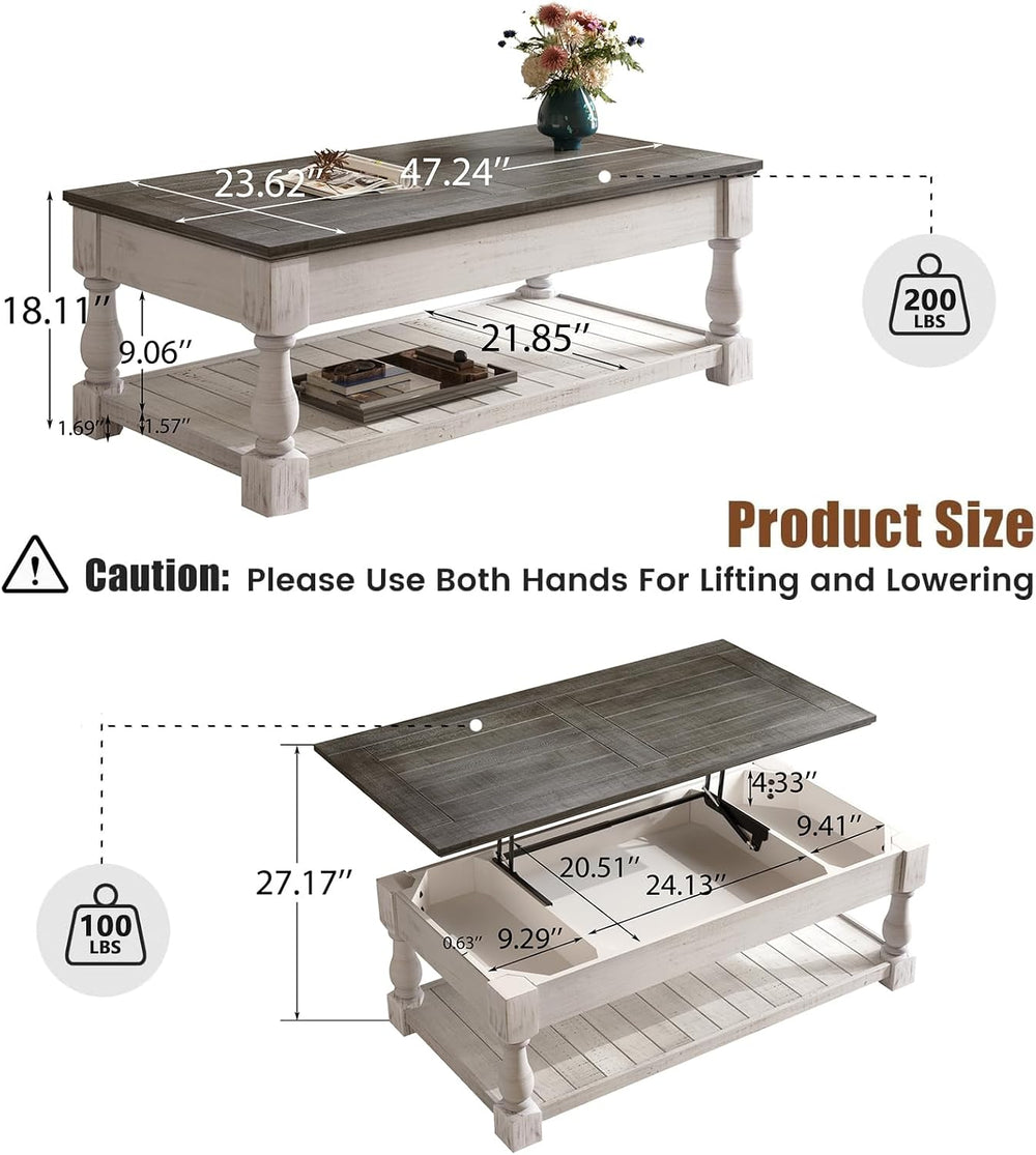 Henf Lift Top Coffee Table with Storage,47.24" Solid Wood Coffee Tables ...