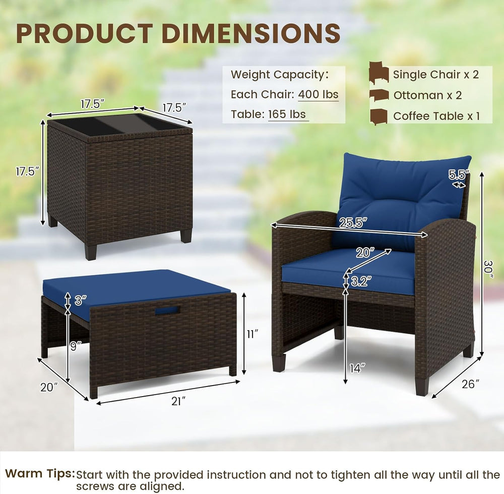 ORALNER 5 Pieces Patio Furniture Set with Ottoman, Wicker Conversation Set w/...
