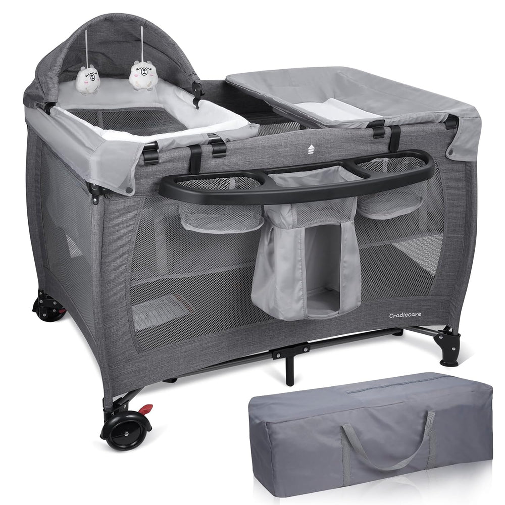 5-in-1 Pack and Play with Bassinet & Changing Table, Grey