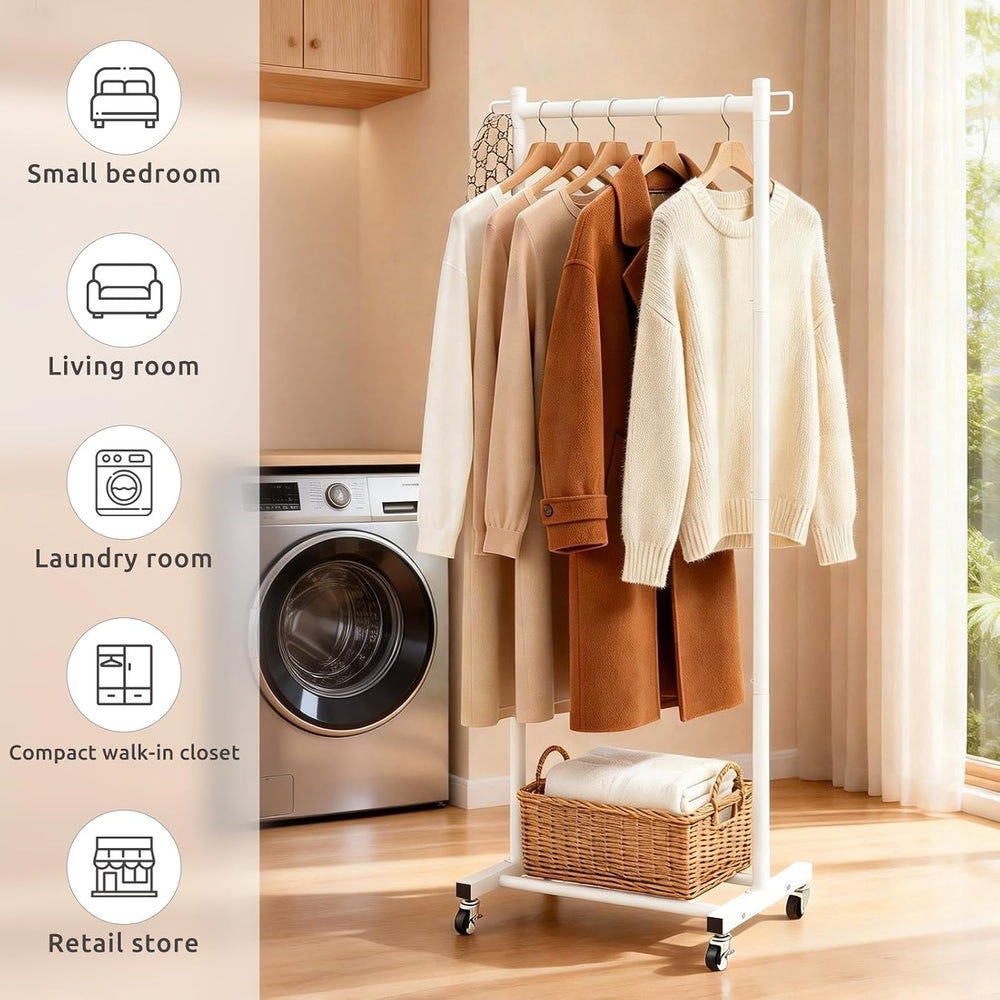 LiaMeE 63-Inch White Clothes Rack with Shoe Shelf and Side Hooks
