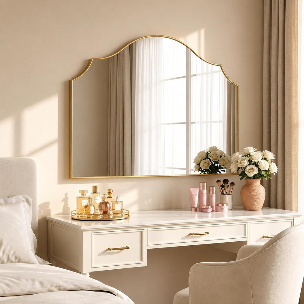 29"x39" Gold Arched Wall Mirror, Decorative Mirror
