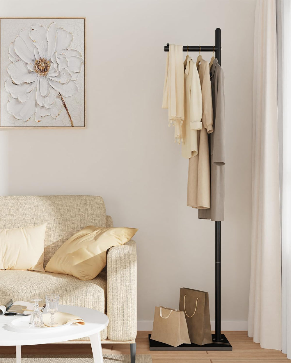 Yawinhe Metal Coat Racks with Square Base,L-Shaped Clothes Stand,Black