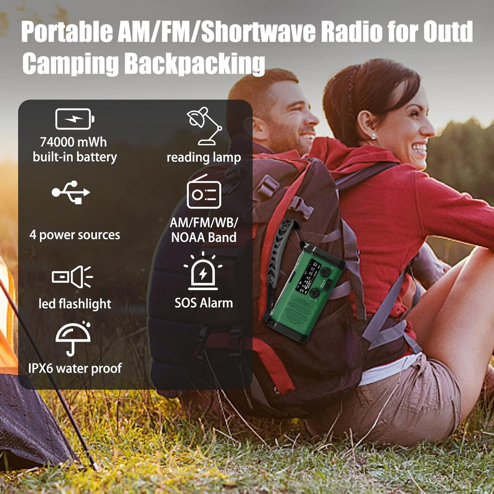QAUYYW Hand Crank Solar Emergency Radio,74000mWh NOAA AM FM Weather Radio