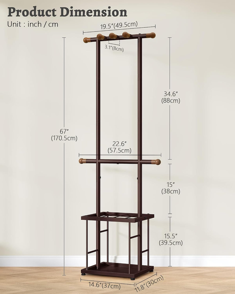 FAVOOSTY Coat Rack Freestanding with Umbrella Holder for Entryway, Bronze