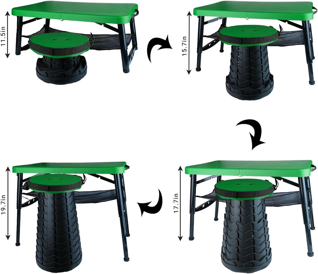 small folding table and stool, portable, adjustable height shown in use