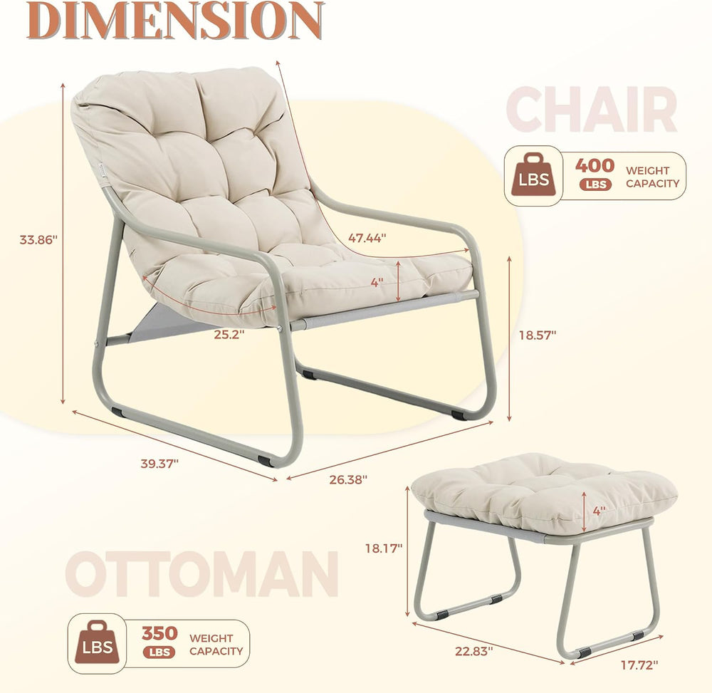 NICESOUL Outdoor Lounge Chair with Ottoman, Comfy Patio Lounge Chair with Rec...