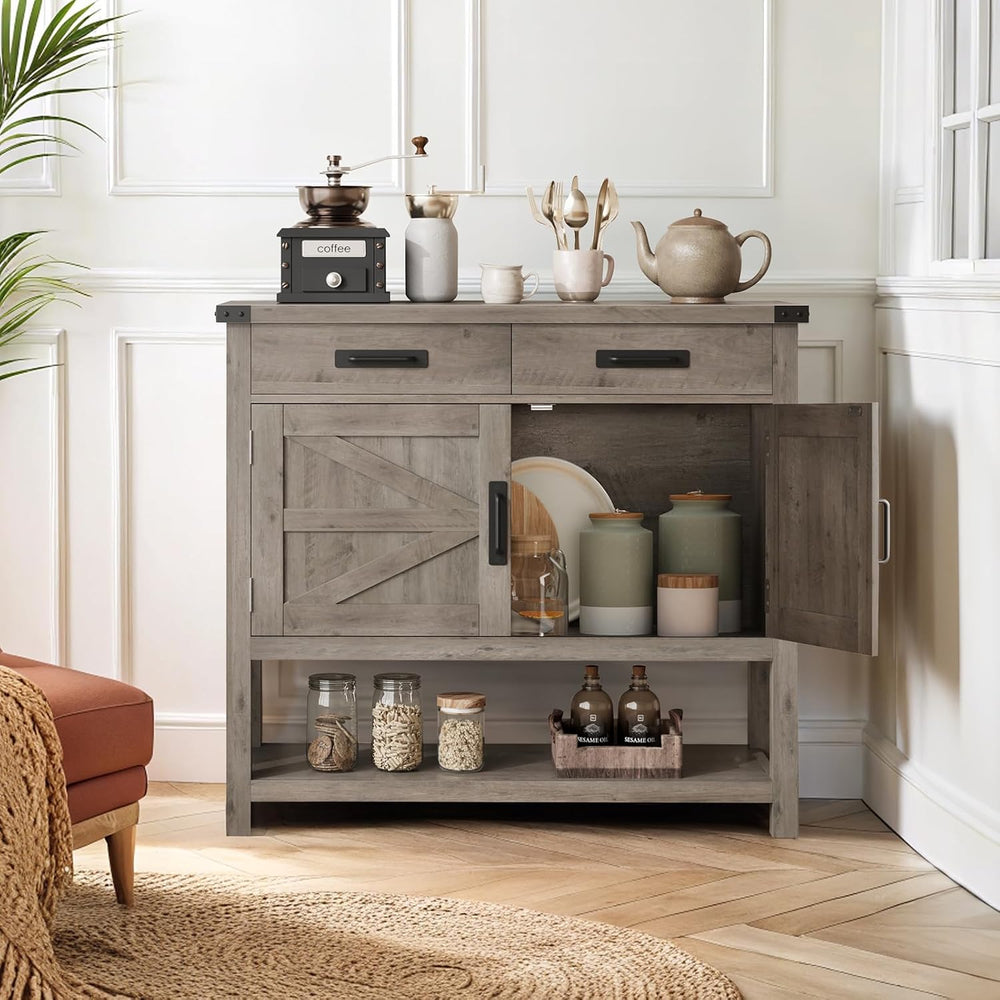 GARVEETECH 35.4" Farmhouse Console Table with 2-Door Cabinet & 2 Dra...