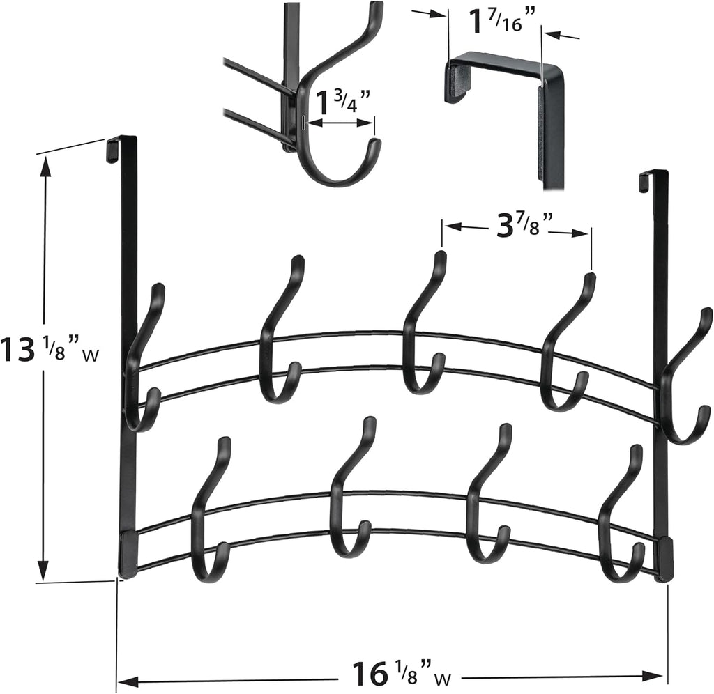 LYNK Professional® Home™ Over the Door Hooks - 18 Hook – Over the Door Coat Rack - Over the Door Hanger - Hanging Towels or Clothes - Bathroom, Bedroom, Laundry Room - Lifetime Ltd. Warranty, Black