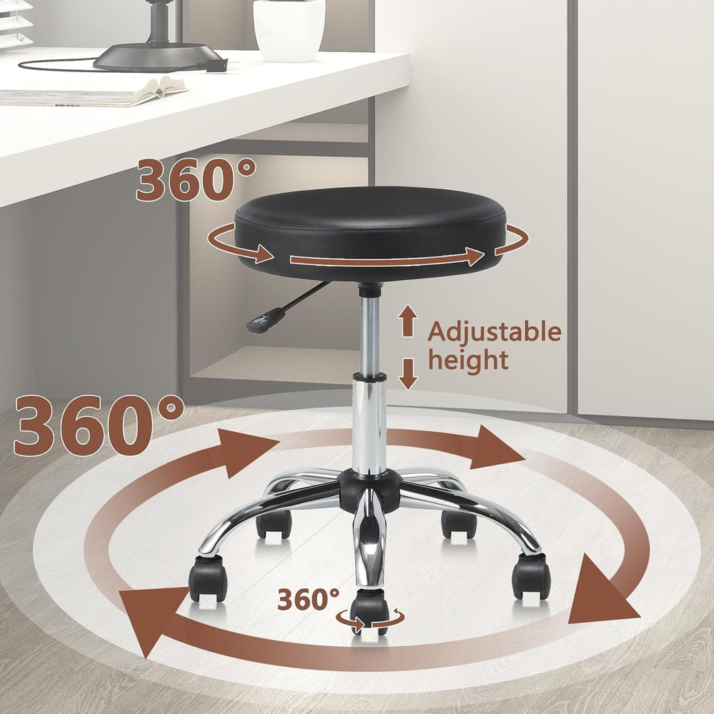 Round Rolling Stool Swivel with Wheels Adjustable Height Seat 19.7"D x 1...