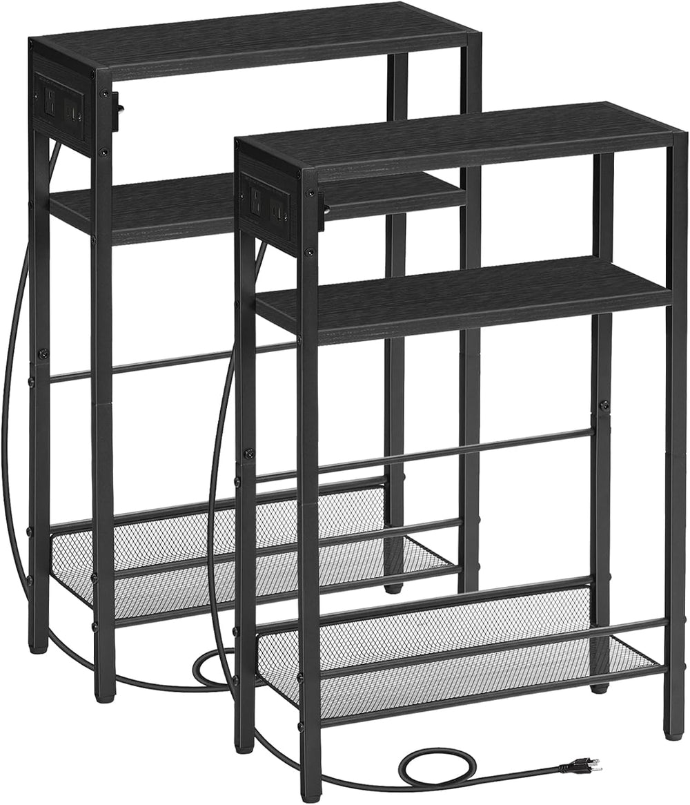 HOOBRO Small Narrow Side Table with Charging Station Set of 2, Skinny End Tab...