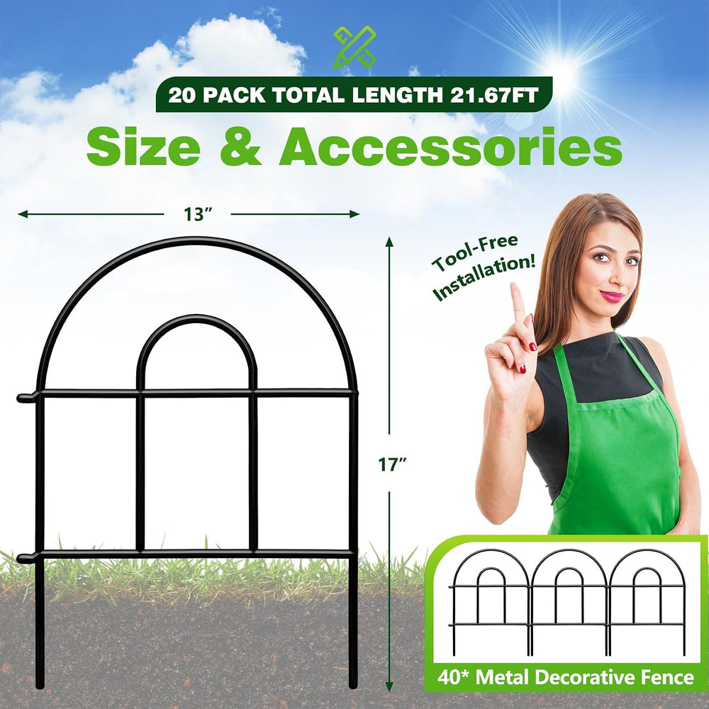 Decorative Garden Fence 43.33ft x 17in - 40 Pack Rustproof Metal No Dig Fence...