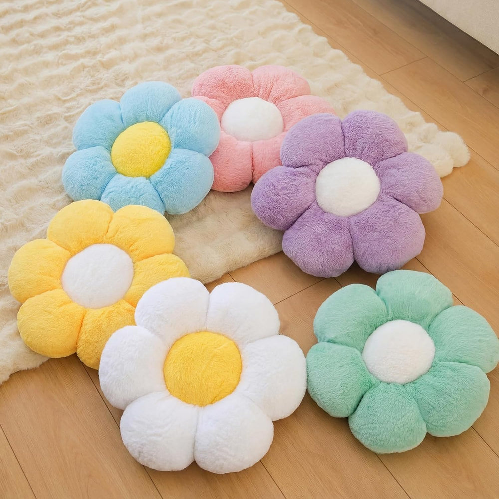 Coume 6 Pcs Flower Pillow Daisy Floor Cushions Decor, Pastel, Long Plush