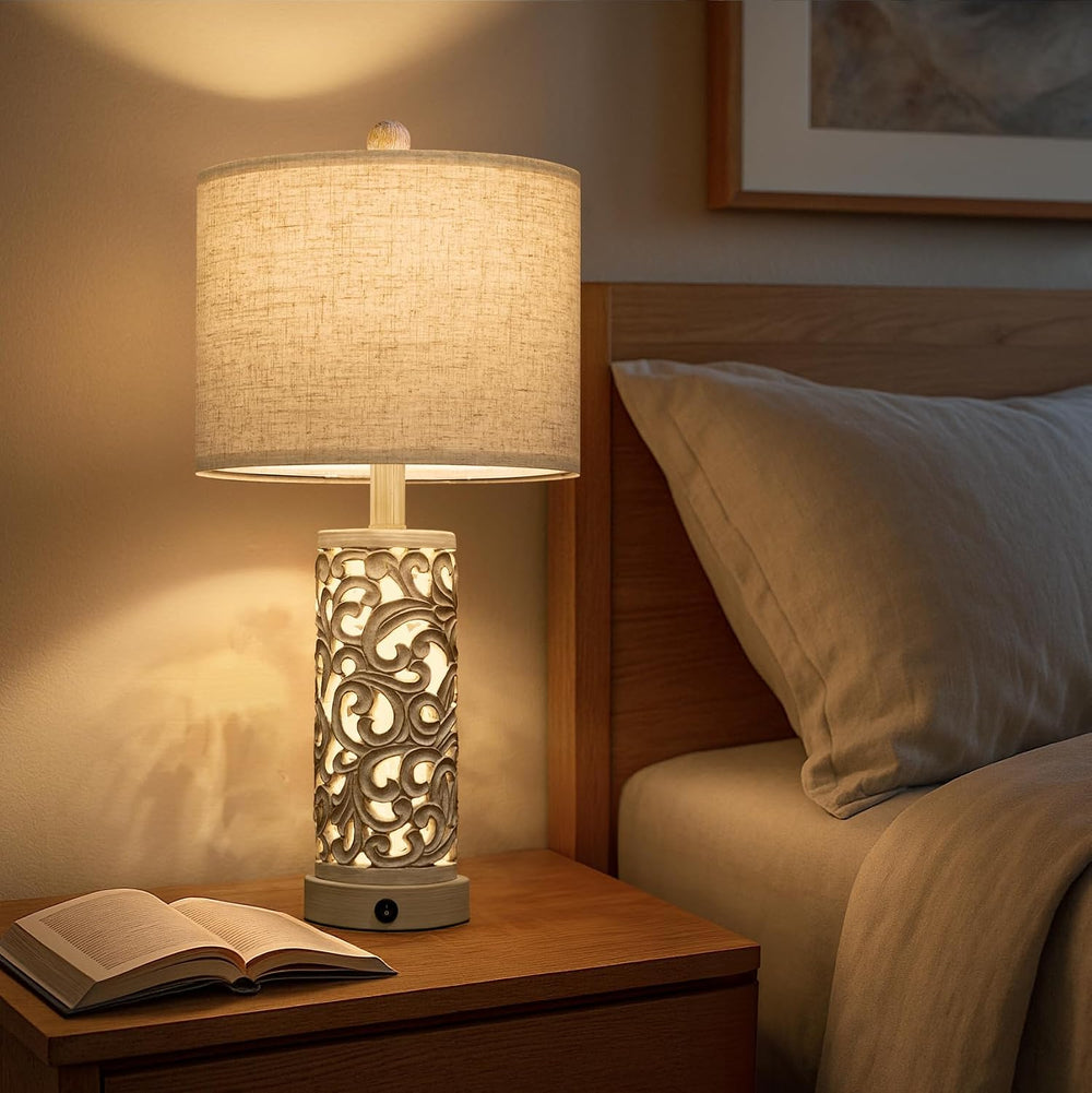 OYEARS Bedside Table Lamps Set of 2 with Night Light, 22'' Distressed...
