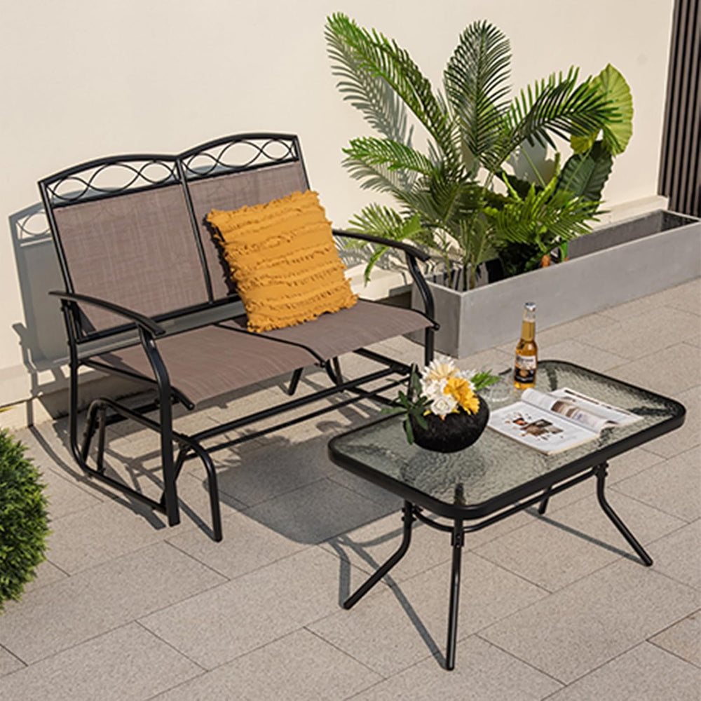 Tangkula 2 Pcs Patio Glider Conversation Set, Outdoor Gliding Loveseat w/Temp...