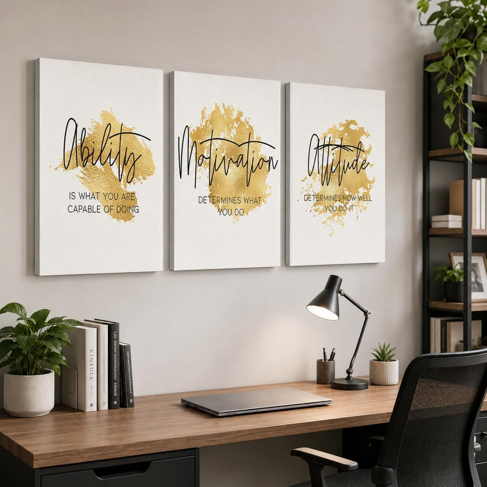 Office Wall Art-3 Panel Motivational Wall Art, Inspirational Quotes Canvas Ar...