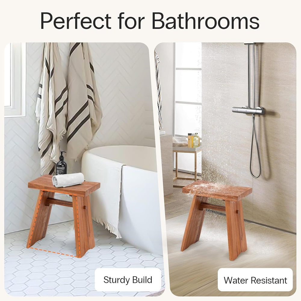 StrongTek Teak Shower Stool, Pre-Oiled, 18 in, 350 lb, Curved Seat